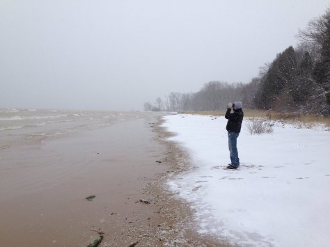 Scanning for waterfowl along the Lake Michigan shoreline. Photo courtesy of Ross M.